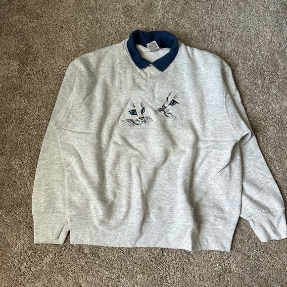 Source Unknown Sweaters - Gray Cat Embroidered Men's Sweater